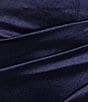 Honey and Rosie Sweetheart Neck Pearl Trim Spaghetti Strap Lace Back Bodice Pleated Envelope Front Gown, Color:Navy - Image 5