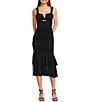 Honey and Rosie Tank Strap V-Neckline Fitted Midi Shirred Dress, Color:Black - Image 1