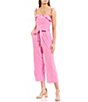 Color:Barbie Pink - Image 1 - Tie Spaghetti Strap Tie Waist Wide Leg Crop Jumpsuit