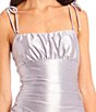 Color:Lavender/Silver - Image 4 - Tie Spaghetti-Strap Ruched Glitter Satin Square Neck Slim Emma Dress
