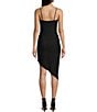 Color:Black - Image 2 - V-Neck Long Asymmetrical Hem Faux Wrap Dress