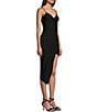 Color:Black - Image 3 - V-Neck Long Asymmetrical Hem Faux Wrap Dress