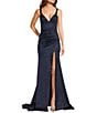 Honey and Rosie V-Neck Corseted Pleated Envelope Front Lace Up Back Dress, Color:Navy - Image 1