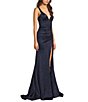 Honey and Rosie V-Neck Corseted Pleated Envelope Front Lace Up Back Dress, Color:Navy - Image 3