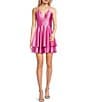 Color:Doll Pink - Image 1 - V-Neck Double Hem Fit & Flare Glitter Dress