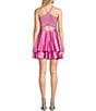 Color:Doll Pink - Image 2 - V-Neck Double Hem Fit & Flare Glitter Dress
