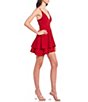 Color:Red - Image 3 - V-Neck Fit-And-Flare Double Hem Dress