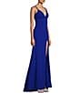 Color:Cobalt - Image 3 - V-Neck Lace-Up Back Front Slit Long Dress