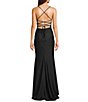 Honey and Rosie V-Neck Shirred Lace Up Tie Back Mermaid Gown, Color:Black - Image 2
