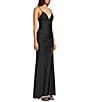 Honey and Rosie V-Neck Shirred Lace Up Tie Back Mermaid Gown, Color:Black - Image 3