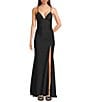 Honey and Rosie V-Neck Shirred Lace Up Tie Back Mermaid Gown - Image 1