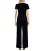 Honey and Rosie V-Neck Wrap Waist Tie Wide Leg Velvet Jumpsuit, Color:Navy - Image 2