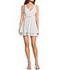 Honey and Rosie Wide Strap V-Neck Fit & Flare Double Hem Glitter Dress, Color:Ivory/Silver - Image 1