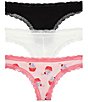 Color:Black/White/Flirt Cupcakes - Image 1 - Aiden Lace Cheeky Thong Panty 3-Pack