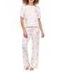 Color:Cream Roses - Image 1 - All American Rose Print Jersey Knit Crew Neck Short Sleeve Pajama Set