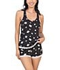 Color:Black Daisies - Image 1 - Daisy Print Scoop Neck Sleeveless Knit Shorty Pajama Set