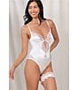 Color:Ivory Python - Image 3 - Garden Of Eden Silky Lace V-Neck Sleeveless Bodysuit & Garter Set