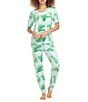 Color:Moon Palms - Image 1 - Good Times Palm Print French Terry Knit Pajama Set