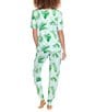 Color:Moon Palms - Image 2 - Good Times Palm Print French Terry Knit Pajama Set