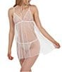 Honeydew Intimates Pretty In Pearls Sheer Mesh V-Neck Sleeveless Ribbon Tie Back Babydoll Set, Color:White - Image 1