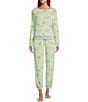 Color:Tea Leaf Lemons - Image 1 - Star Seeker Lounge Knit Stripe Tealeaf Lemon Print Top & Jogger Pajama Set