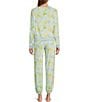 Color:Tea Leaf Lemons - Image 2 - Star Seeker Lounge Knit Stripe Tealeaf Lemon Print Top & Jogger Pajama Set