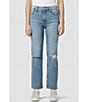 Color:Dest Obsession - Image 1 - Remi Stretch Denim High Rise Distressed Raw Hem Straight Ankle Jeans