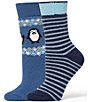 HUE Festive Penguin Cozy Crew Socks, 2 Pack, Color:Penguin - Image 1