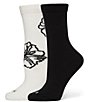 HUE Placed Flower Crew Socks, 2 Pack, Color:Ivory/Black - Image 1