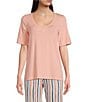 Color:Apricot Blush - Image 1 - Short Sleeve Scoop Neck Coordinating Knit Sleep Tee