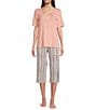 Color:Apricot Blush - Image 3 - Short Sleeve Scoop Neck Coordinating Knit Sleep Tee