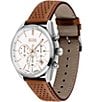 Color:Brown - Image 3 - Men's Chronograph Champion Brown Perforated Leather Strap Watch