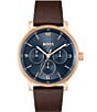 Color:Brown - Image 1 - Men's Contender Multifunction Brown Leather Strap Watch