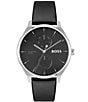 Color:Black - Image 1 - Men's Tyler Multifunction Black Leather Strap Watch