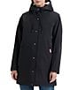 Hunter Billie Canvas Hooded Stand Collar Metal Snap Front Water Resistant Rain Jacket, Color:Black - Image 1