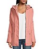 Color:Rough Pink - Image 1 - Hooded Waterproof Cinched Waist Hooded Neck Long Sleeve Flap Pocket Rain Jacket