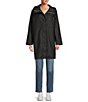 Color:Hunter Black - Image 3 - Hooded Stand Collar Button Front Rain Jacket