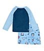 Color:Psychic Blue - Image 3 - Baby Boys 12-24 Months Raglan-Sleeve Color Block Jersey Tee, Printed Supersuede Swim Trunks & Hat Set