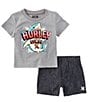 Color:Black/Grey - Image 3 - Baby Boys 12-24 Months Short Sleeve Big Bite Jersey T-Shirt & Solid Twill Shorts Set
