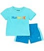 Color:Aurora - Image 3 - Baby Boys 12-24 Months Short Sleeve Gradient-Logo Jersey Tee & Mesh Shorts Set