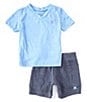 Color:Light Blue - Image 1 - Baby Boys 12-24 Months V-Neck Cloud Slub Tee & French Terry Short Set