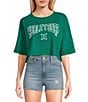 Color:Green - Image 1 - Collegiate Logo Oversized Crop Graphic T-Shirt