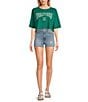 Color:Green - Image 3 - Collegiate Logo Oversized Crop Graphic T-Shirt