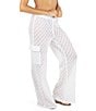Hurley Crochet Knit High Waist Cargo Pocket Beach Swim Cover-Up Pants, Color:White - Image 4