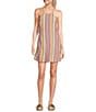 Color:Stripe - Image 1 - Linen Sunset Stripe Halter Neck Tie Back Mini Dress