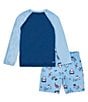 Color:Psychic - Image 2 - Little Boys 2T-4T Shark T-Shirt & Bucket Hat 3-Piece Swim Set
