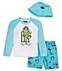 Color:Gaurora - Image 1 - Little Boys 2T-4T Shark T-Shirt & Bucket Hat 3-Piece Swim Set