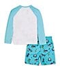 Color:Gaurora - Image 2 - Little Boys 2T-4T Shark T-Shirt & Bucket Hat 3-Piece Swim Set
