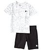 Color:Black/White - Image 1 - Little Boys 2T-7 Short-Sleeve Cloud Slub V-Neck Tee & French Terry Shorts 2-Piece Set