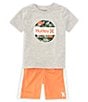 Color:Grey Heather - Image 1 - Little Boys 2T-7 Short Sleeve Logo Graphic Jersey T-Shirt & Coordinating Mesh Shorts Set